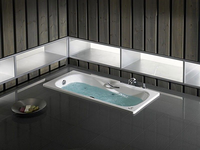 Чугунная ванна 170х75 Roca Malibu 2309G000R с антискользящим покрытием и отверстиями для ручек