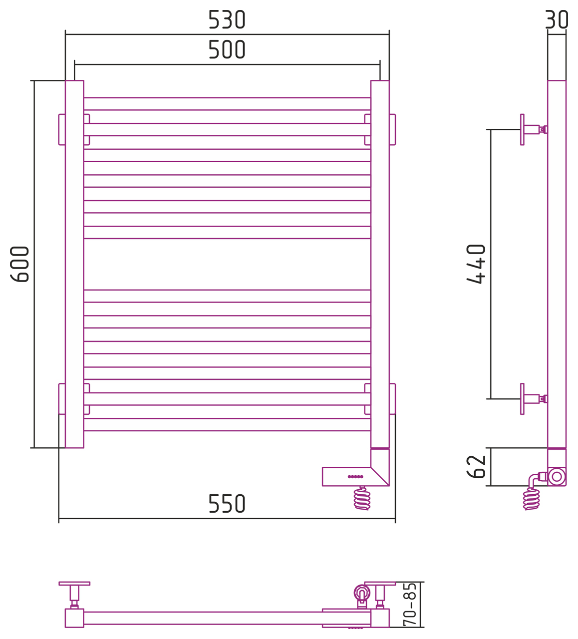 Полотенцесушитель электрический Сунержа Модус 2.0 60х50 см 00-5601-6050 без покрытия