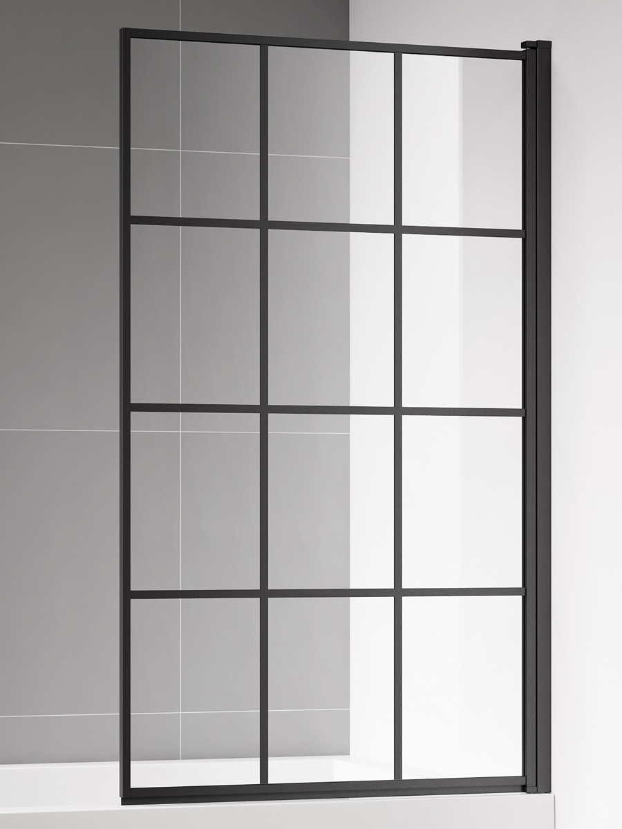 Душевая шторка на ванну AQUAme 80х140 см AQM2858-R профиль черный, стекло прозрачное