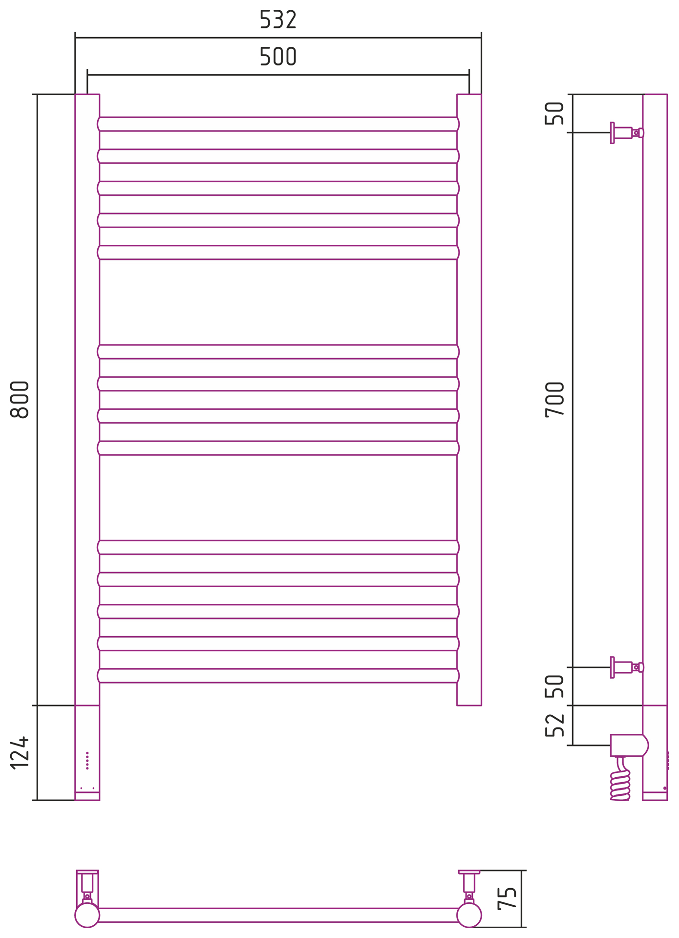 Полотенцесушитель электрический Сунержа Богема 3.0 80х50 см 00-5804-8050 без покрытия