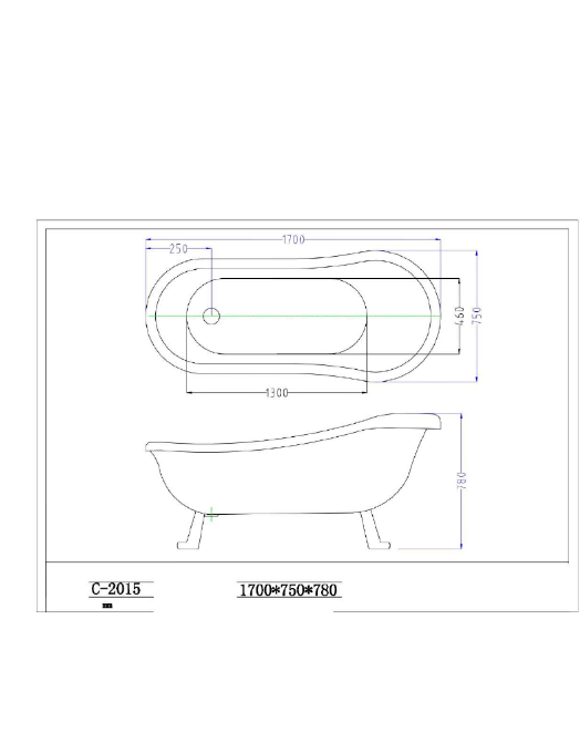 Акриловая ванна Ceruttispa Vico C-2015-1 на львиных алюминиевых золотых лапах 170x75 C-2015-1