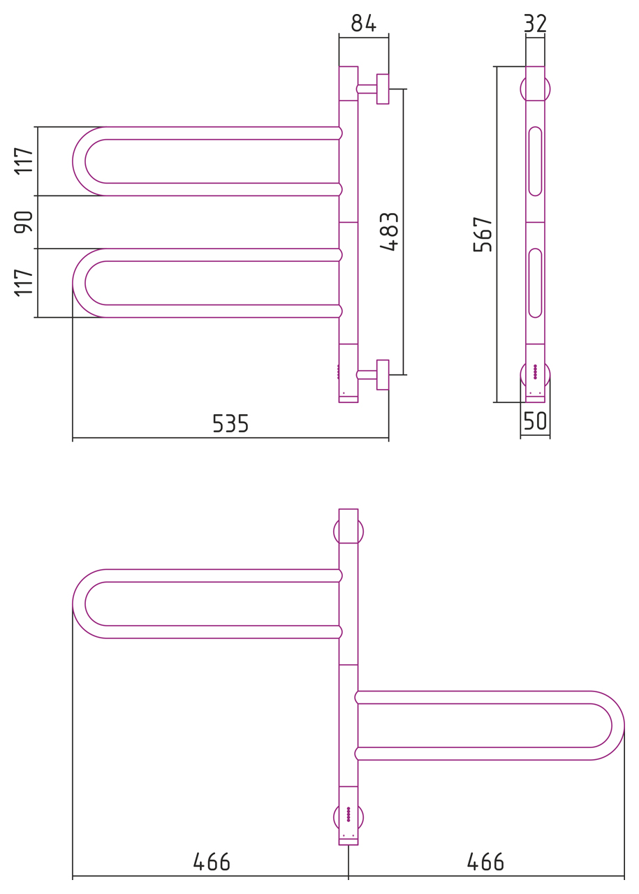Полотенцесушитель электрический Сунержа Парео 4.0 56,7х53,5 см 00-0823-0567 без покрытия