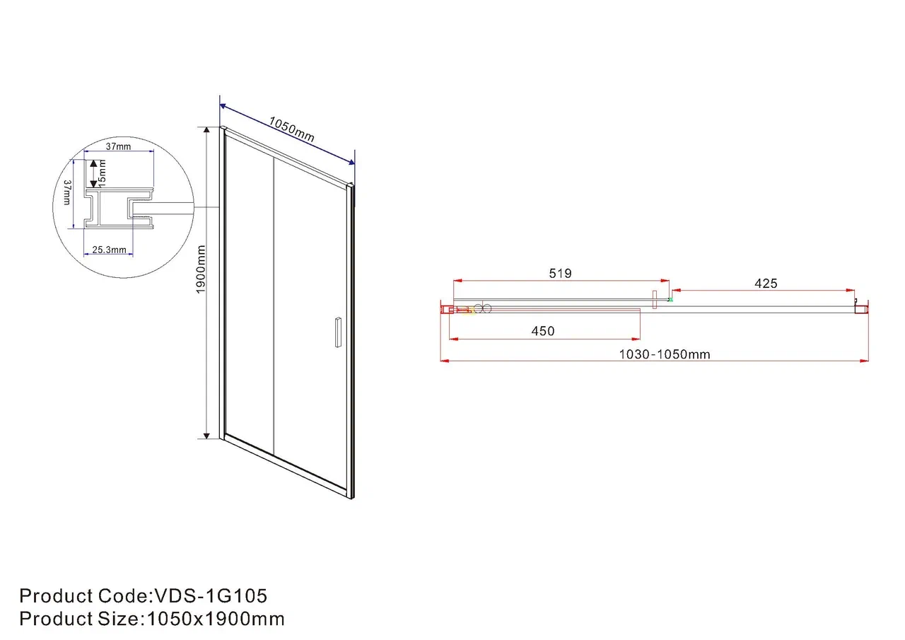Душевая дверь Vincea Garda VDS-1G105CL 105 см хром, стекло прозрачное - изображение 6