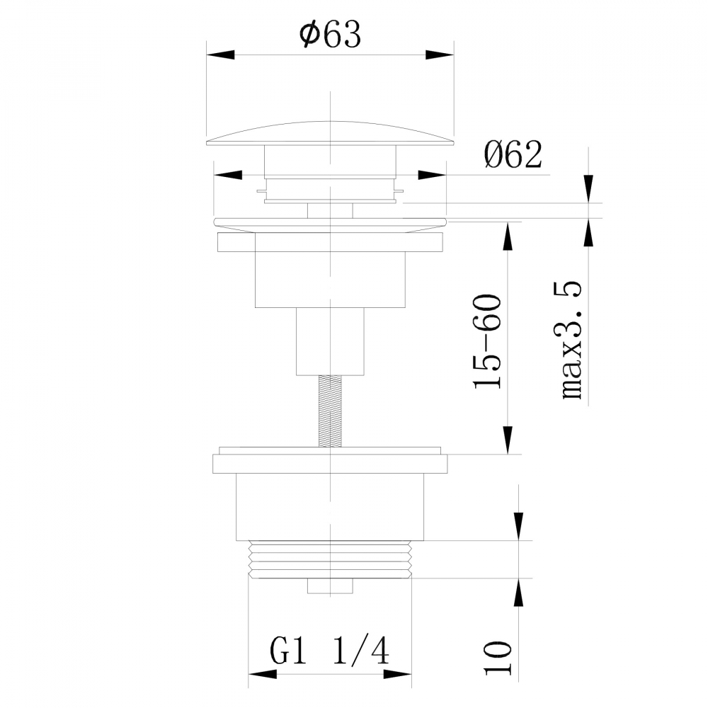 Донный клапан для раковины Abber AF0011W с системой Click-Clack без перелива, белый
