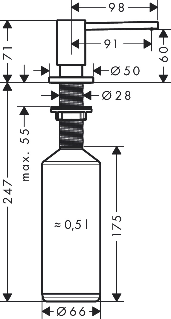 Дозатор для жидкого мыла Hansgrohe A41 40438340 шлифованный черный хром