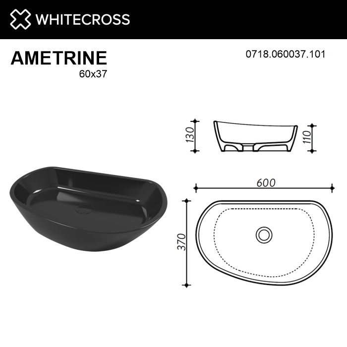 Раковина Whitecross Ametrine 60 см 0718.060037.101 глянцевая черная