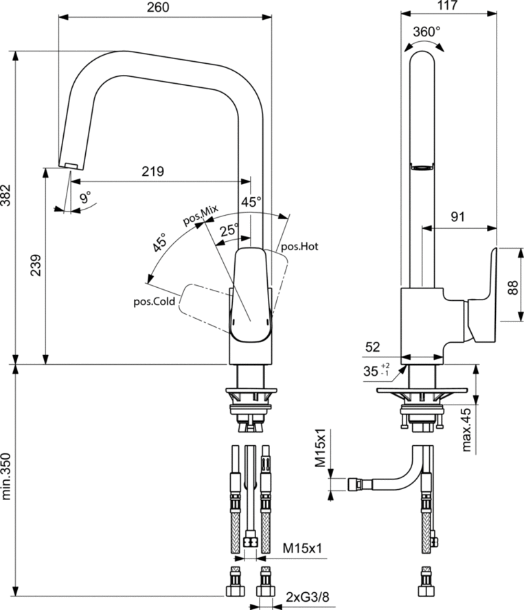 Смеситель Ideal Standard Ceraplan III для кухонной мойки B0960AA хром - изображение 3