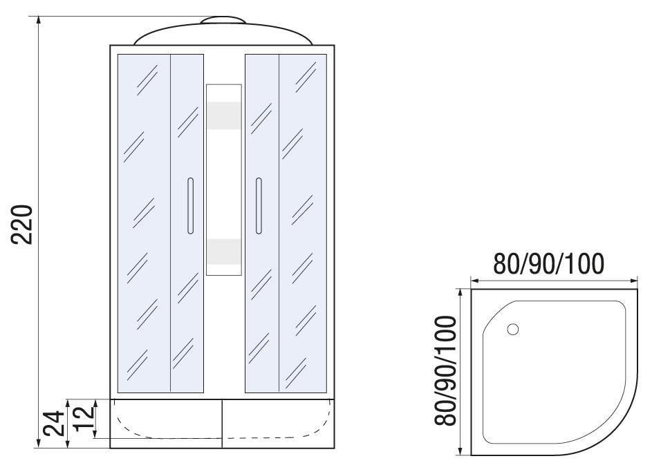 Душевая кабина River 100х100 см Nara Light XL 100/24 MT профиль хром матовый, стекло матовое