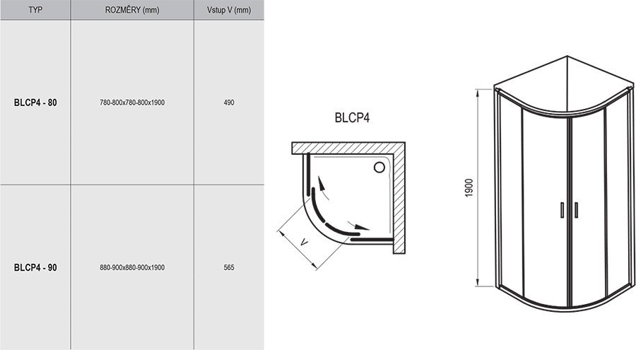 Душевой уголок Ravak BLIX BLCP4-80 блестящий+ прозрачное стекло AntiCalc