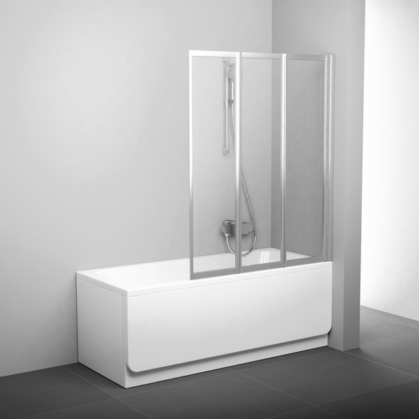Шторка на ванну Ravak VS3 115 сатин+ прозрачное стекло, серый