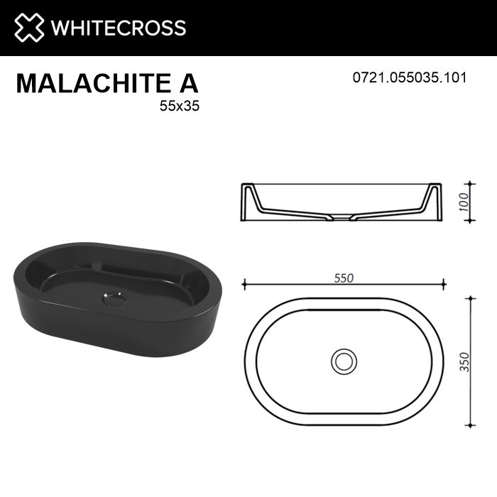 Раковина Whitecross Malachite 55 см 0721.055035.101 глянцевая черная