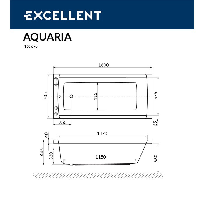 Акриловая ванна 160х70 см Excellent Aquaria WAEX.AQU16.LINENANO.CR белая