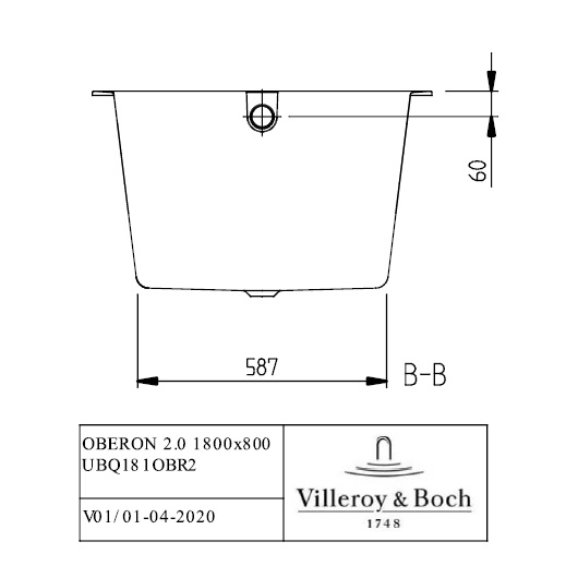 Квариловая ванна Villeroy & Boch Oberon 2.0 180х80 см UBQ181OBR2DV-01