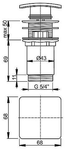 Донный клапан для раковины Alcaplast A393 click/clack с квадратной заглушкой