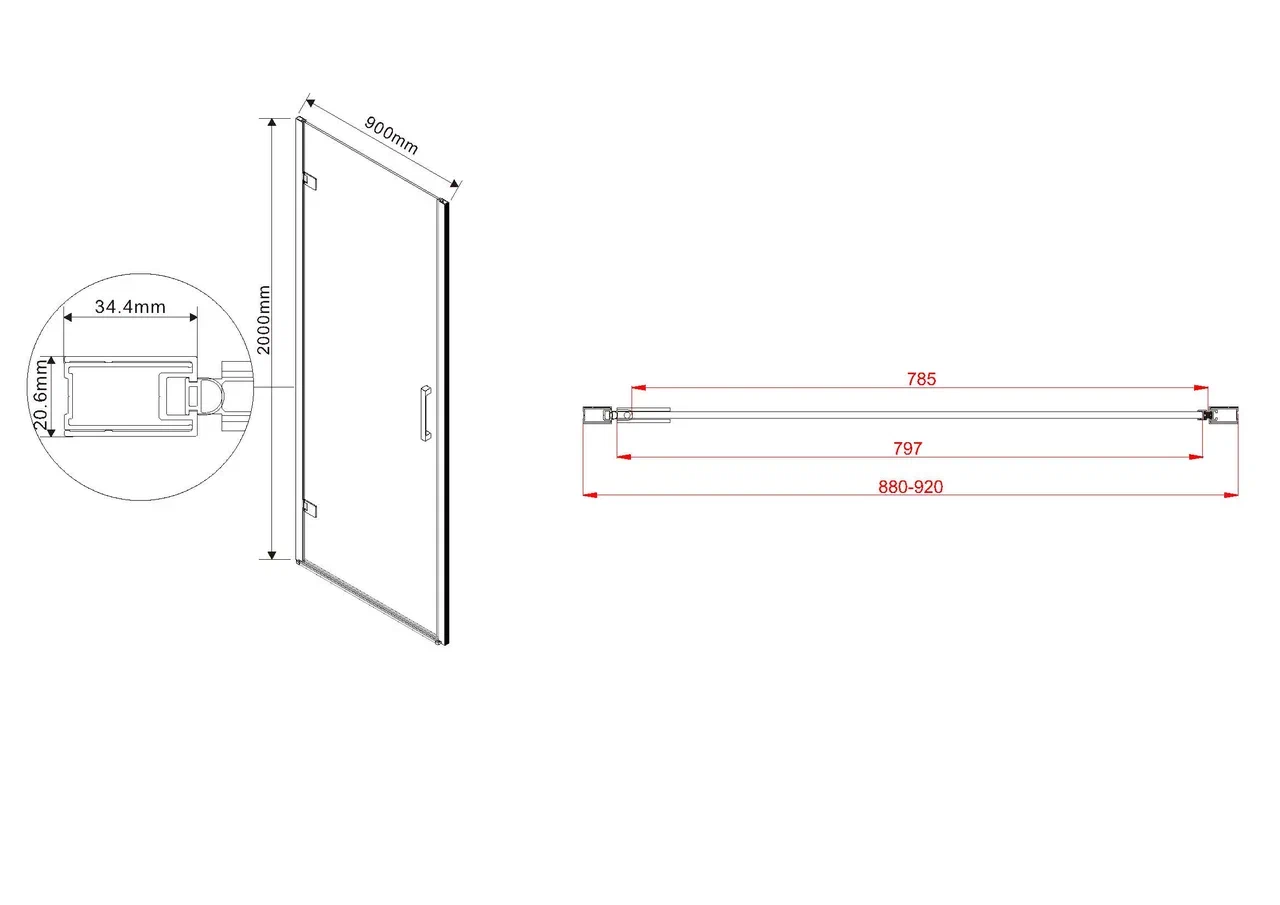 Душевая дверь Vincea Flex 90x200 см, VDP-1F900CLB, профиль черный, стекло прозрачное - 8 изображение