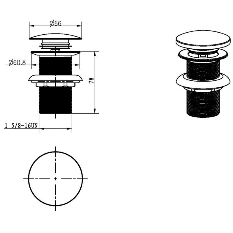 Донный клапан Boheme 612-B/2 с переливом, black