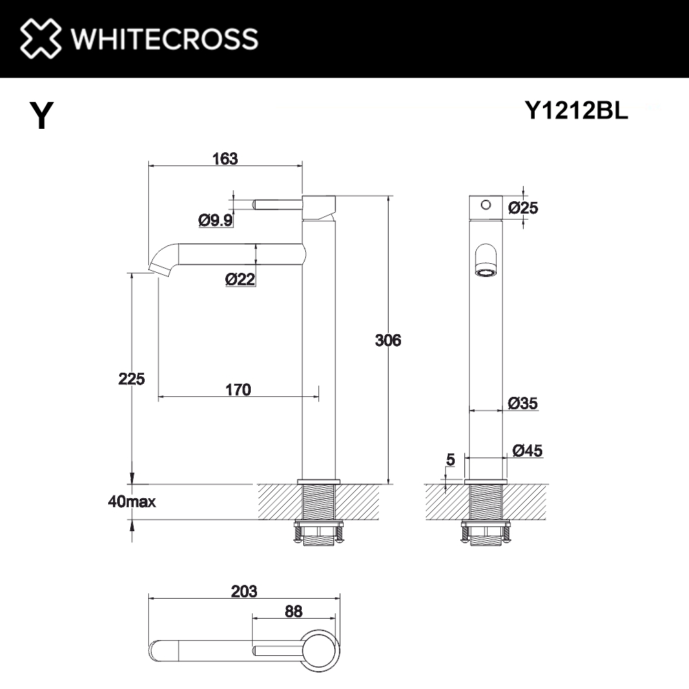 Смеситель для раковины-чаши Whitecross Y black Y1212BL матовый черный