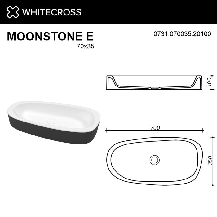Раковина Whitecross Moonstone 70 см 0731.070035.20100 матовая черно-белая