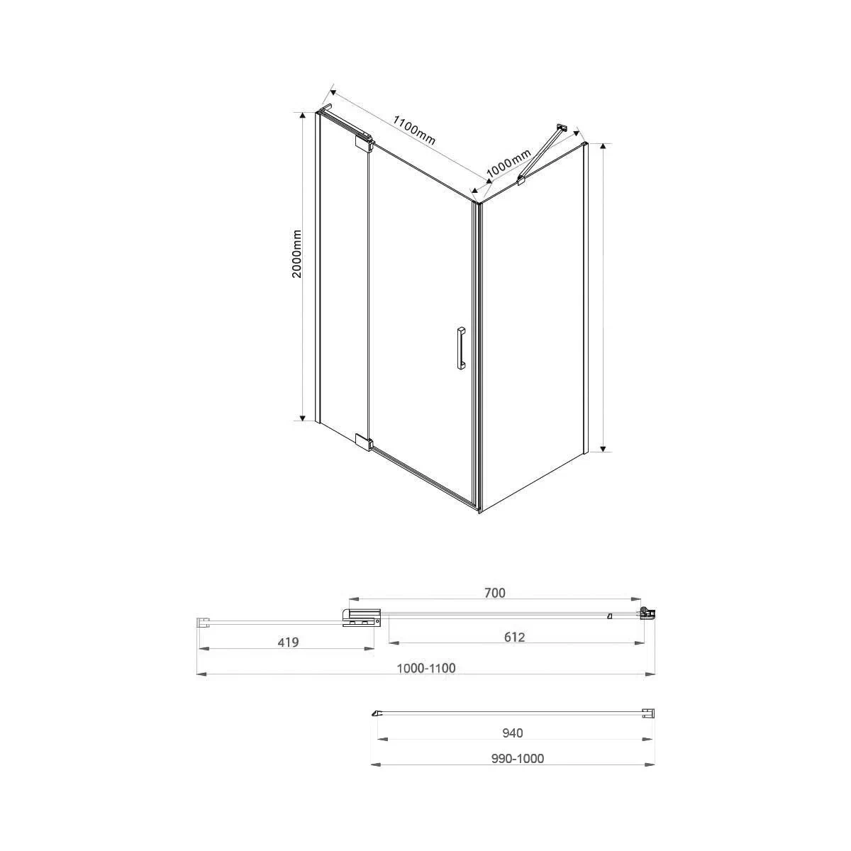 Душевой уголок Vincea Extra 110x100 см, VSR-1E101110CL, профиль хром, стекло прозрачное - 6 изображение