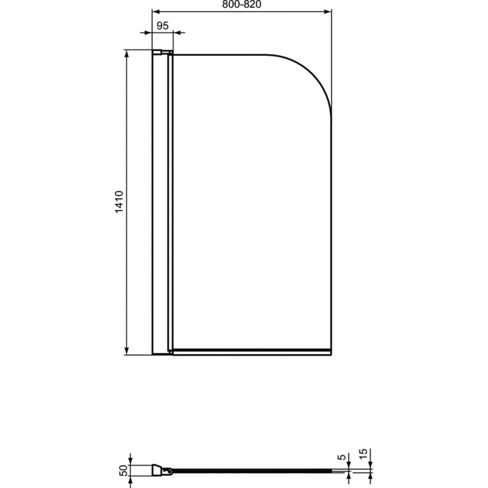 Шторка для ванны 80x140 см для прямоугольной ванны Ideal Standard CONNECT 2 T9924V3