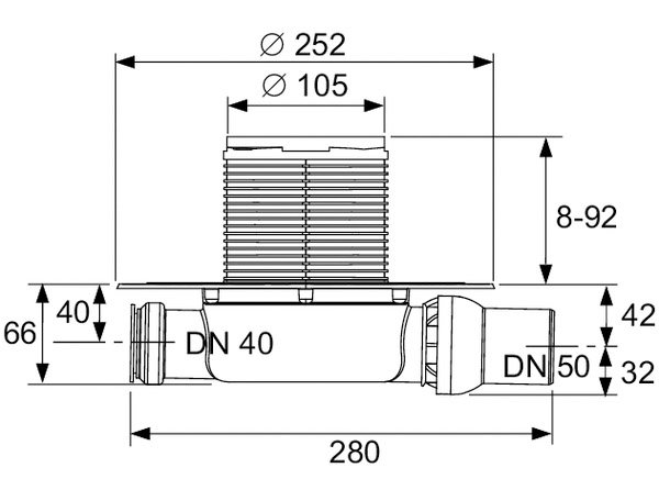 Душевой трап TECE Drainpoint S 10x10 с сифоном DN 50 и решеткой хром, KDP-S110