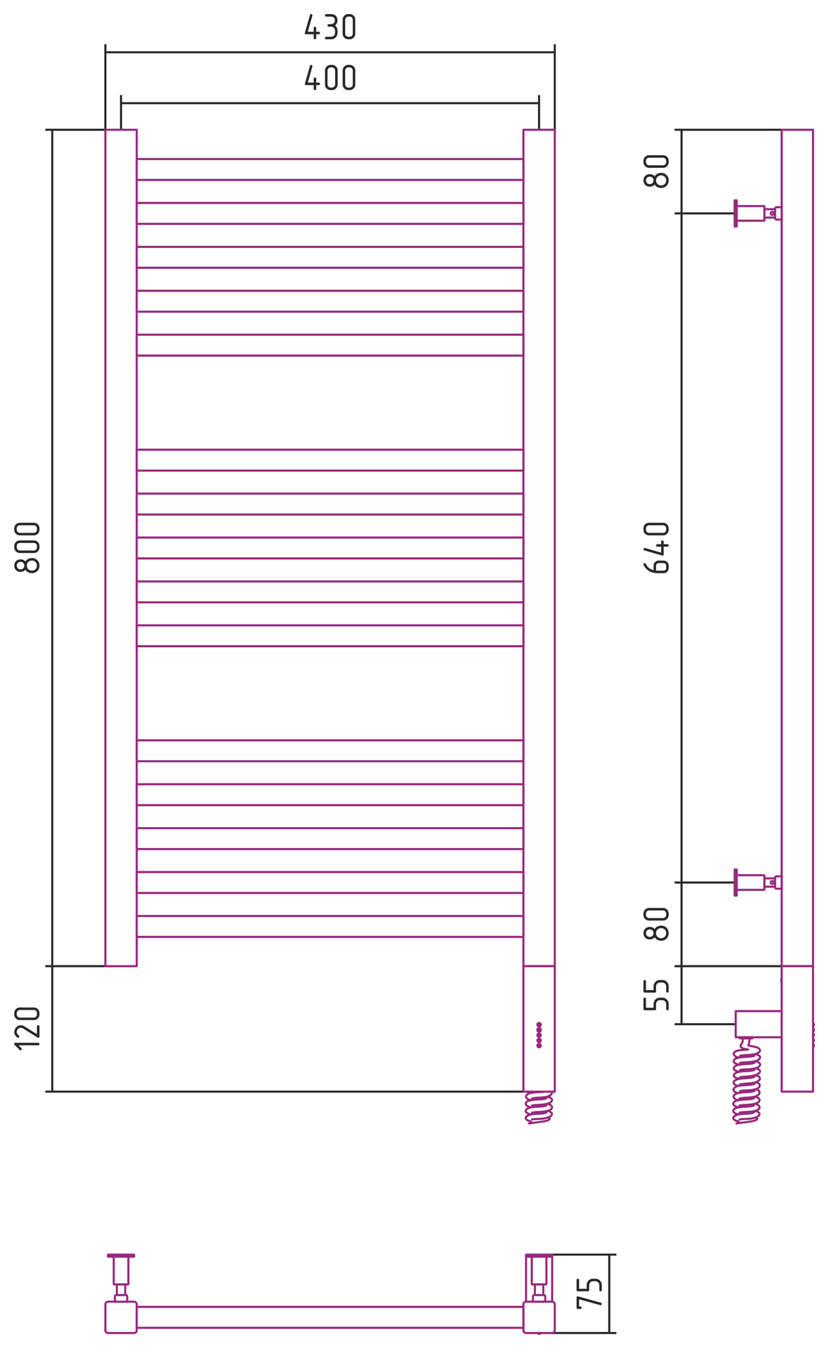 Полотенцесушитель электрический Сунержа Модус 3.0 80х40 см 00-5701-8040 без покрытия