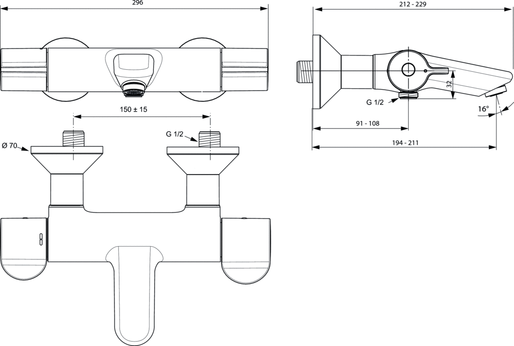 Смеситель Ideal Standard Ceraplus 2 для ванны и душа A6873AA - 2 изображение