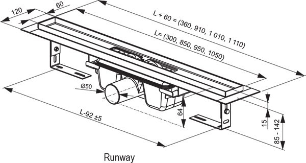 Душевой канал OZ Ravak Runway 300 - нержавеющая сталь X01418