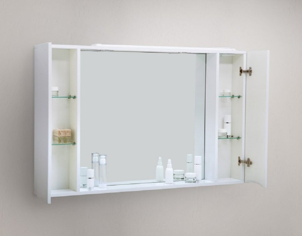 Зеркальный шкаф BelBagno Marino MARINO-SPC-1200/750-2A-BL-P, 120 х 75 см, с LED-подсветкой, Bianco Lucido - белый глянец