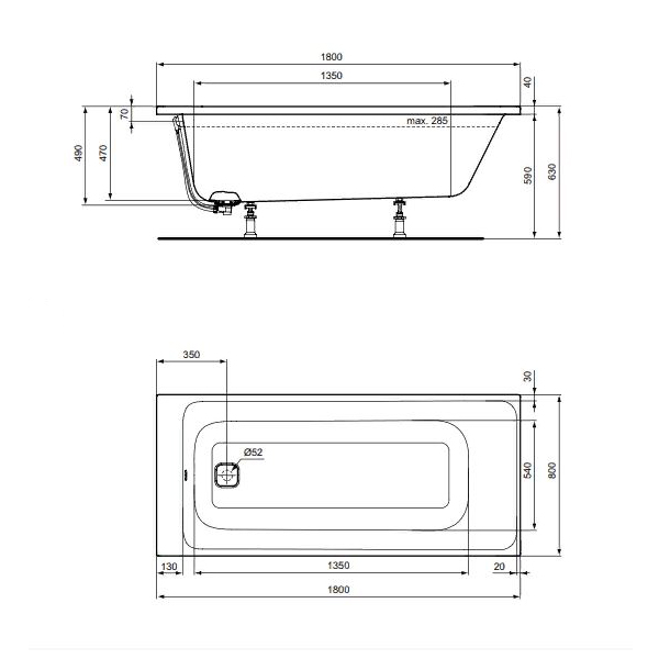 Акриловая прямоугольная встраиваемая ванна 180X80 см Ideal Standard E399401 TONIC II
