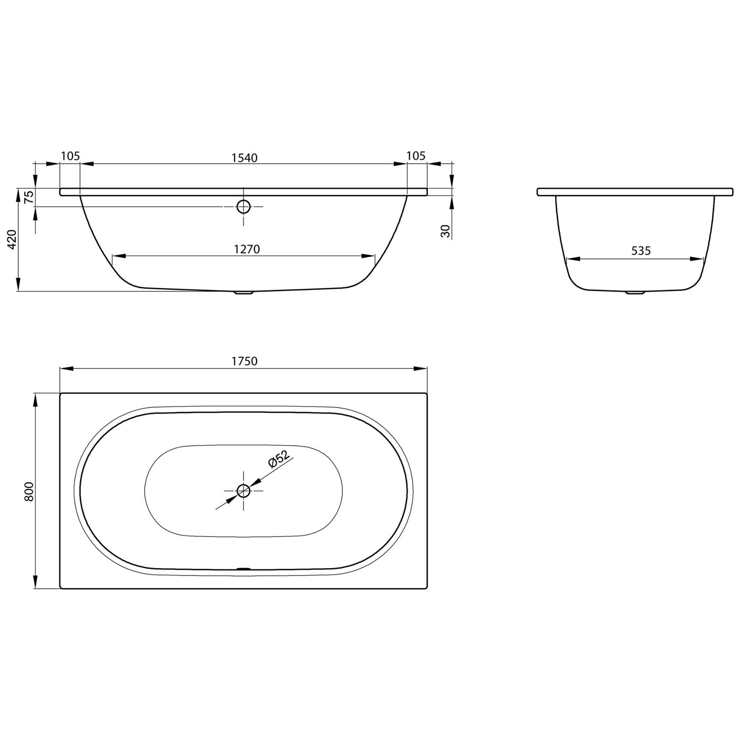 Стальная ванна Bette Starlet 175x80 см, 1450-000PLUS с покрытием Glasur® Plus