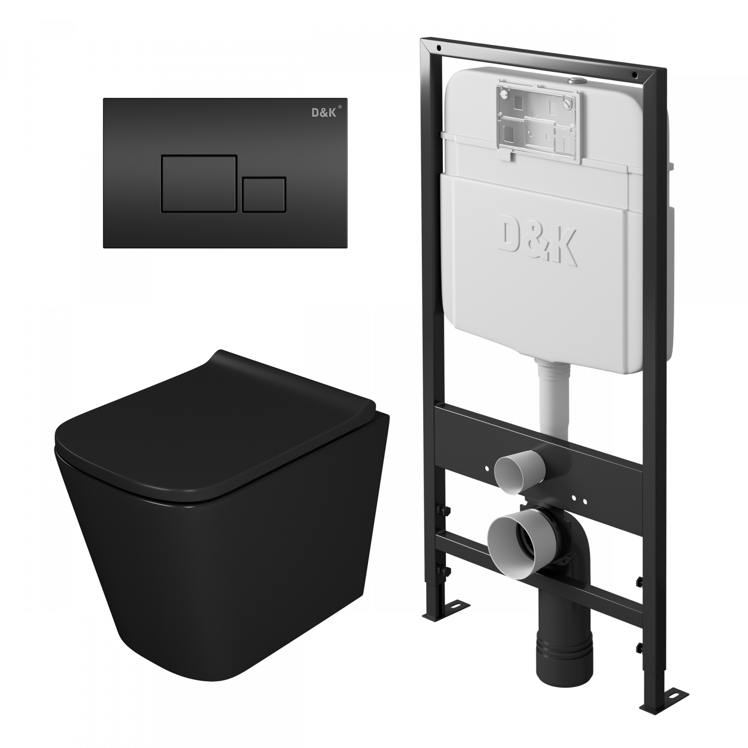 Комплект унитаза с инсталляцией D&K DS1432502 с сиденьем микролифт и черной клавишей смыва 