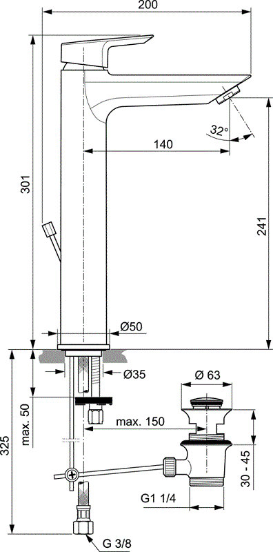 Смеситель для раковины Ideal Standard Tesi Vessel A6573AA с донным клапаном - изображение 2