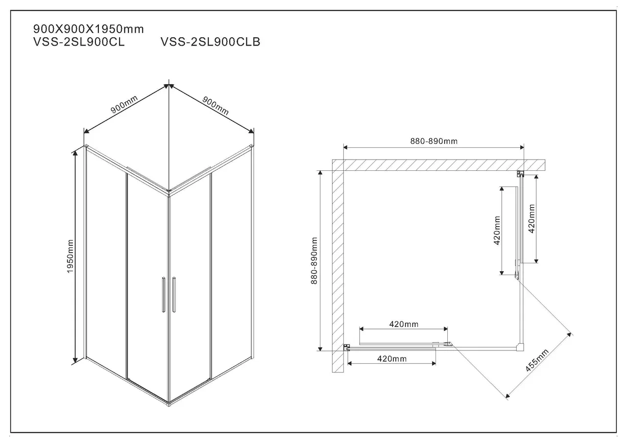 Душевой уголок Vincea Slim VSS-2SL900CLB 90x90 см матовый черный, стекло прозрачное, Easy Clean - 6 изображение