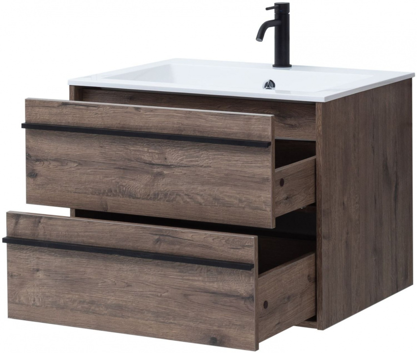 Комплект мебели для ванной Aquanet Lino 70 см, черная, коричневая 