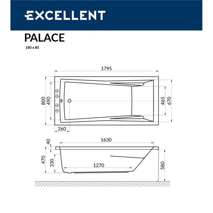 Акриловая ванна Excellent Palace 180x80 WAEX.PAL18WH