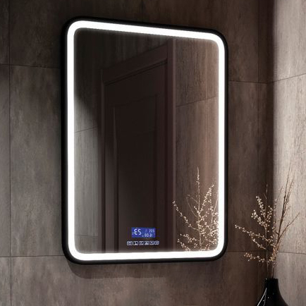 Зеркало Art&Max Genova 60 см AM-Gen-600-800-S-F-MFP с подсветкой, черный