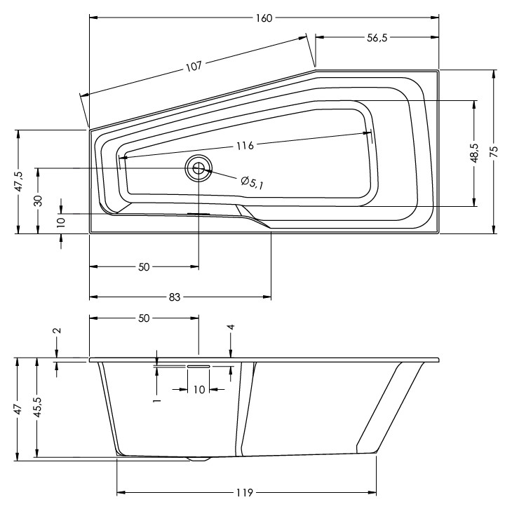 Акриловая ванна Riho Rething Space 160x75 R BD81C0500000000