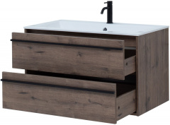 Комплект мебели для ванной Aquanet Lino 90 см, черная, коричневая