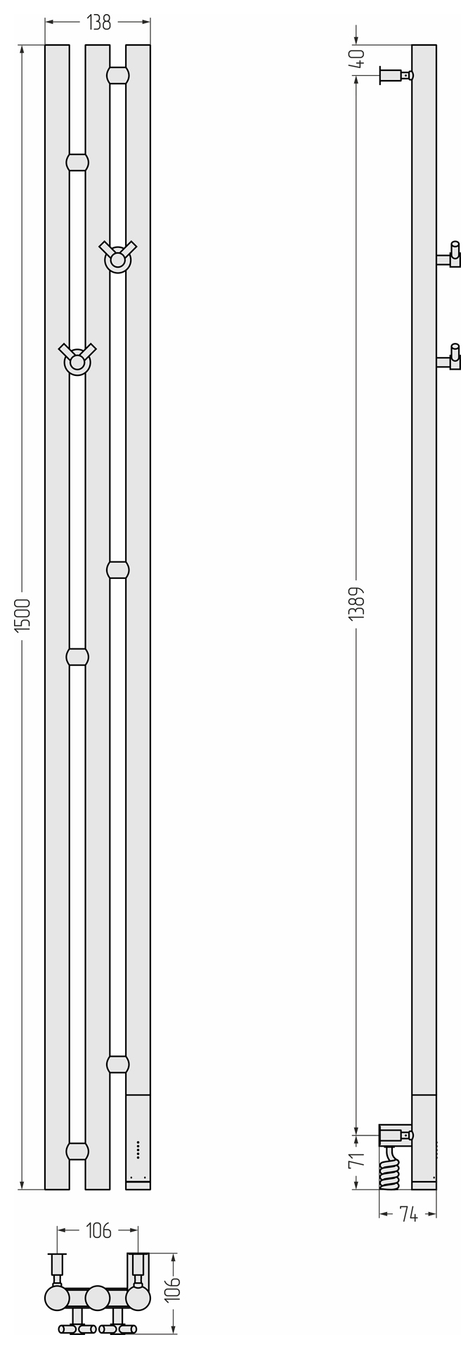 Полотенцесушитель электрический Сунержа Терция 3.0 150х13,8 см 051-5845-1511 состаренная латунь