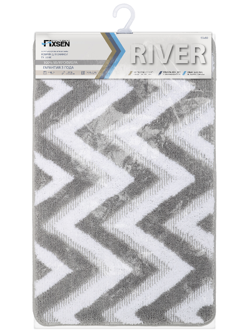 Коврик для ванной Fixsen River серый 50х80 см. FX-5004K