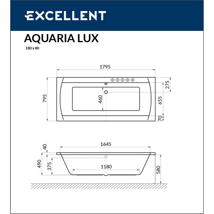 Акриловая ванна Excellent Aquaria Lux 180x80 WAEX.AQU18WH