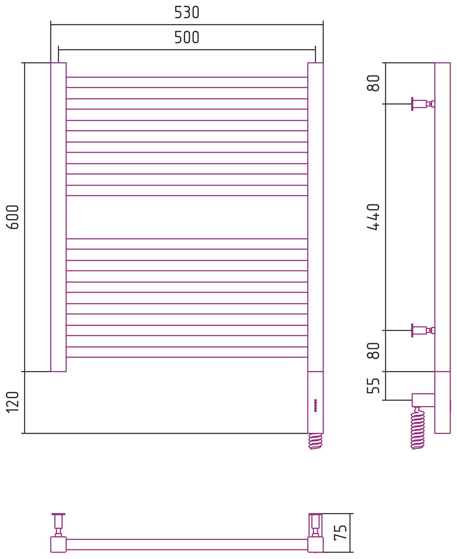 Полотенцесушитель электрический Сунержа Модус 3.0 60х50 см 00-5701-6050 без покрытия