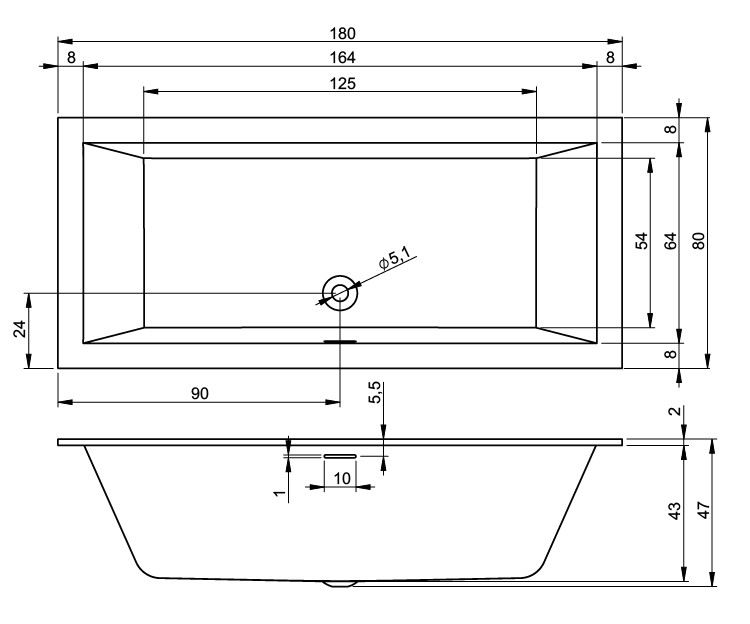 Акриловая ванна Riho Rething Cubic 180x80 R BD91C0500000000