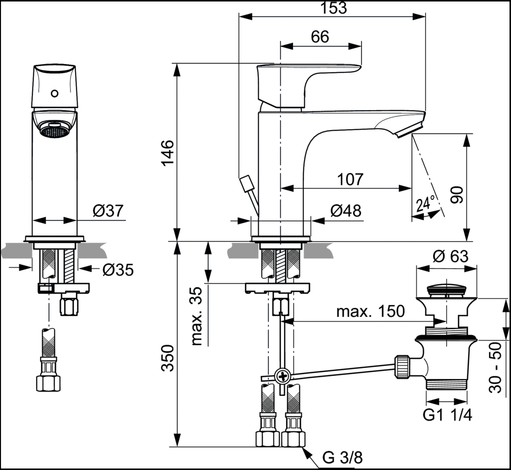 Смеситель Ideal Standard Connect Air A7007AA для раковины, с донным клапаном
