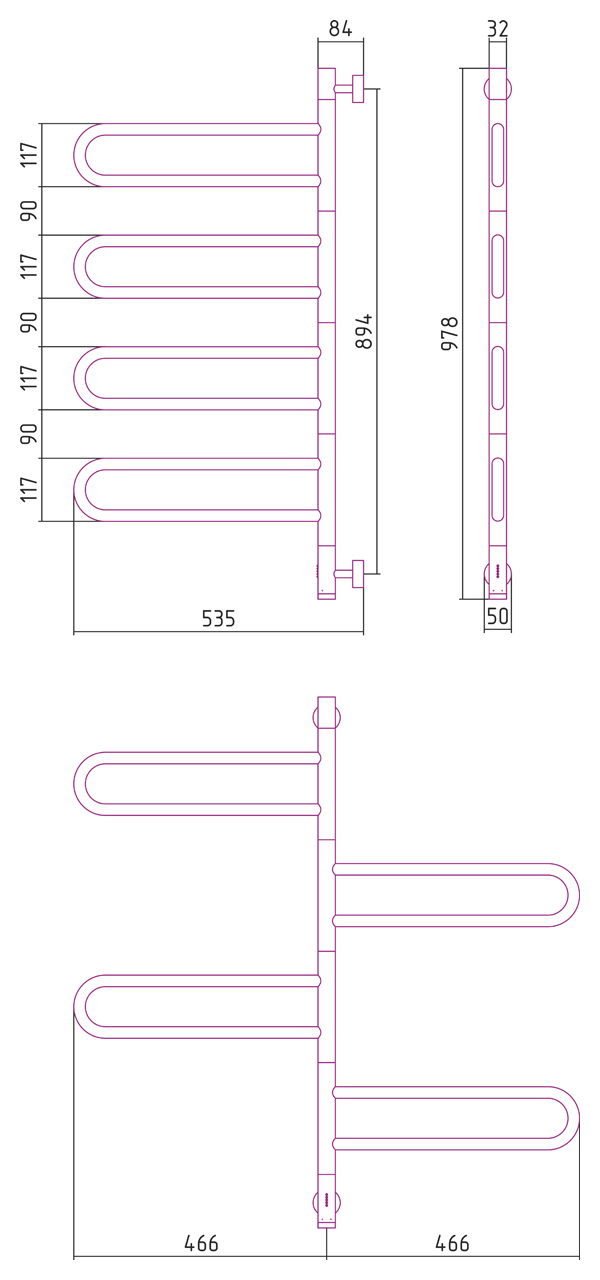 Полотенцесушитель электрический Сунержа Парео 4.0 97,8х53,5 см 00-0823-0978 без покрытия