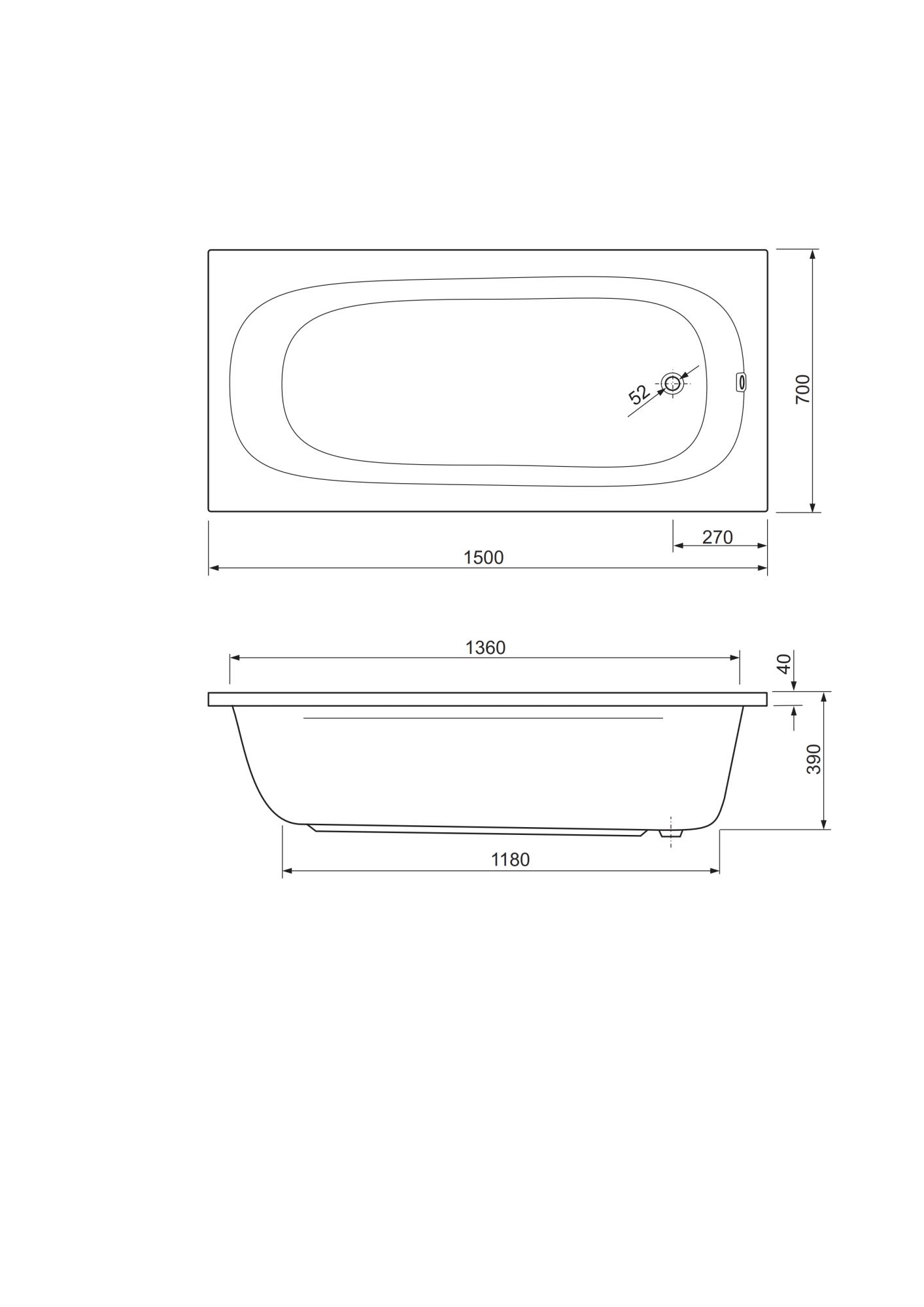 Акриловая ванна 150х70 см Cezares Piave PIAVE-150-70-42 белая