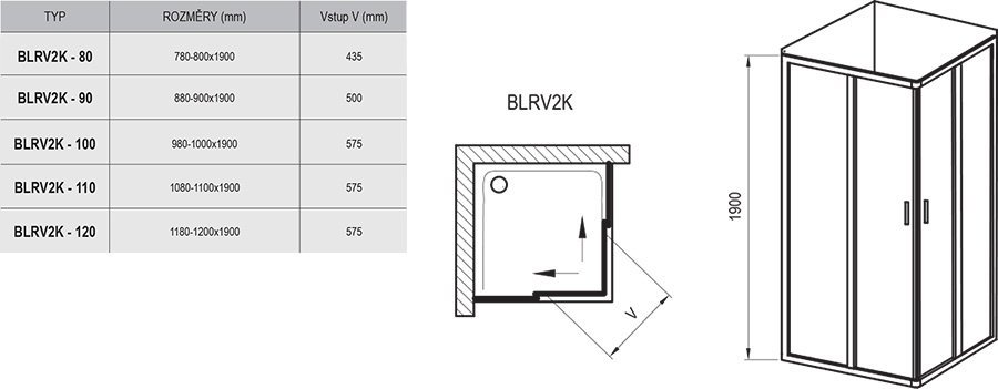 Душевая дверь Ravak BLIX BLRV2K-110 блестящий+ прозрачное стекло