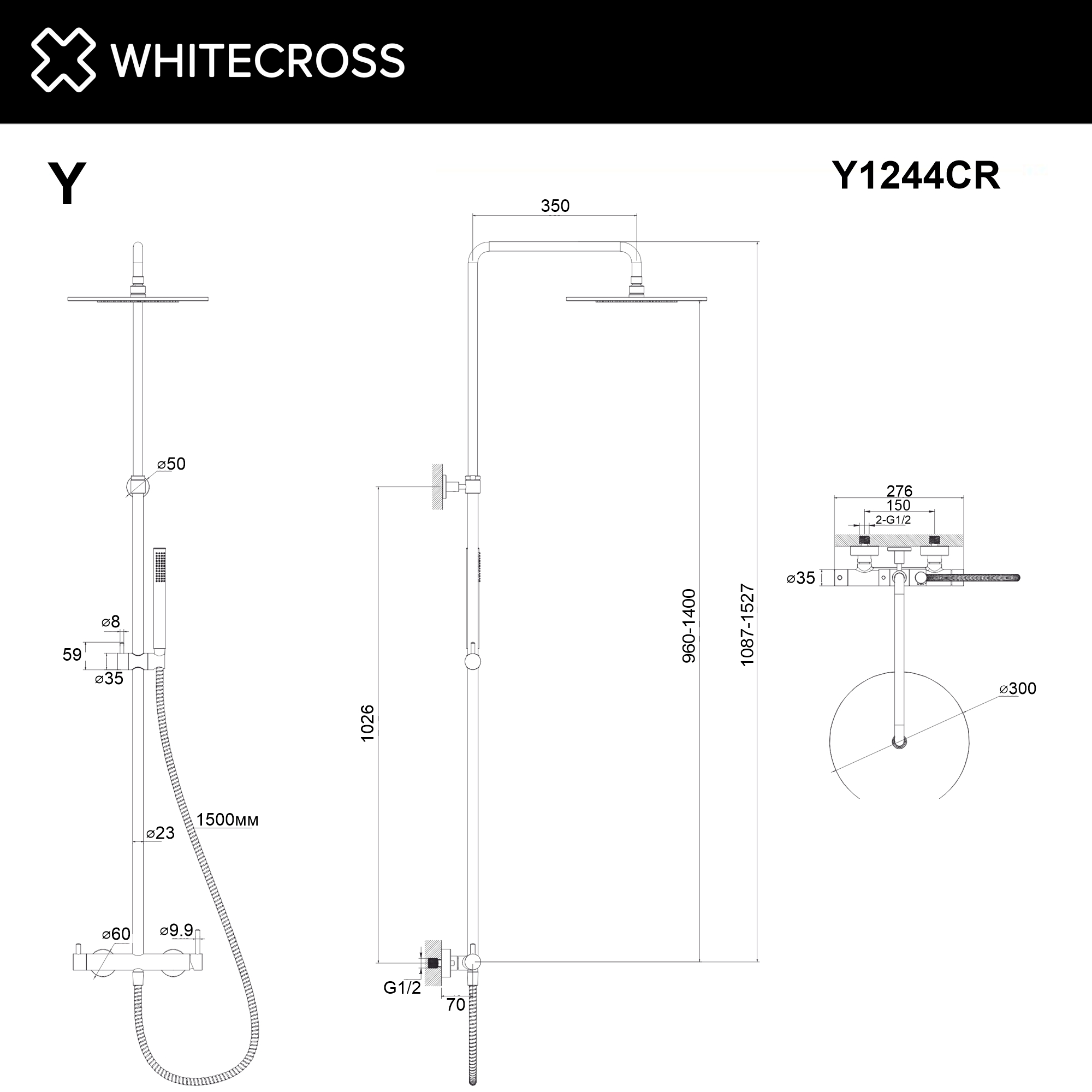 Душевая стойка Whitecross Y chrome Y1244CR 1 режим, хром