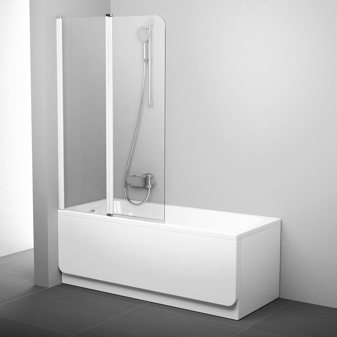 Шторка на ванну Ravak CVS2-100 L+ прозрачное стекло, белый